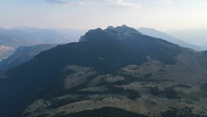 Naklejka premium Aerial view of the mountain peaks of the Dolomites in Italy