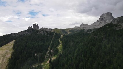 Fototapeta na wymiar Aerial view of the mountain peaks of the Dolomites in Italy