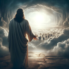 Jesus walking in glory, back view