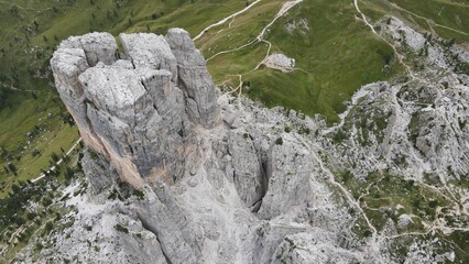 Aerial view of the mountain peaks of the Dolomites in Italy