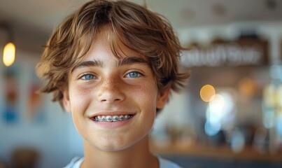 A smiling young man with transparent correctional braces - 774083376