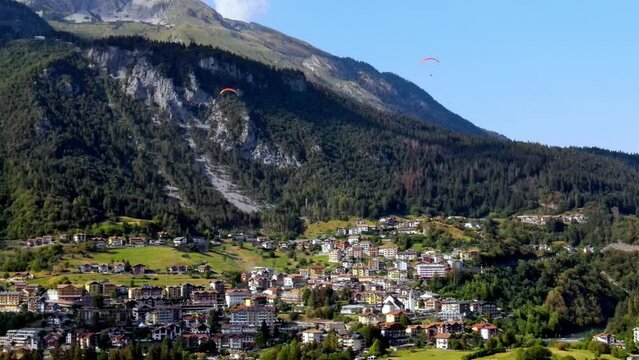 Molveno town and lake, in the Dolomites region, Trento, Italy