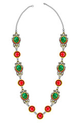 Necklace jewelry art design set with turquoise and red sapphire sketch by hand on paper.