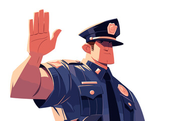 Police officer gesturing hello with hand. Flat vector illustration.