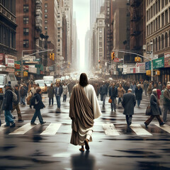 Jesus walking on earth - obrazy, fototapety, plakaty
