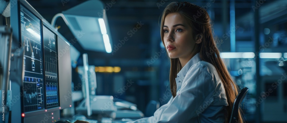 Aufkleber the factory office: portrait of a beautiful, confident, and strong industrial engineer working on in