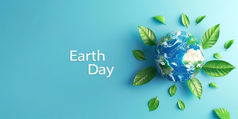 Earth Day Awareness with Globe and Green Leaves - 774083714