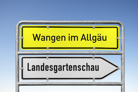 Wegweiser, Wangen im Allg&auml;u, Landesgartenschau 2024, (Symbolbild)