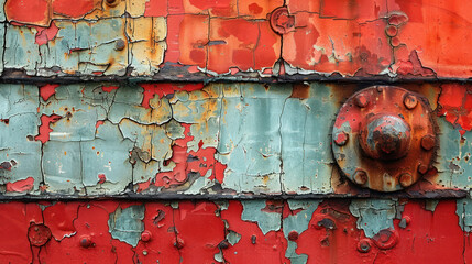 Rusted Red and Blue Wall With Metal Knob - obrazy, fototapety, plakaty