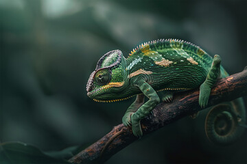 Photo of a green chameleon - Powered by Adobe