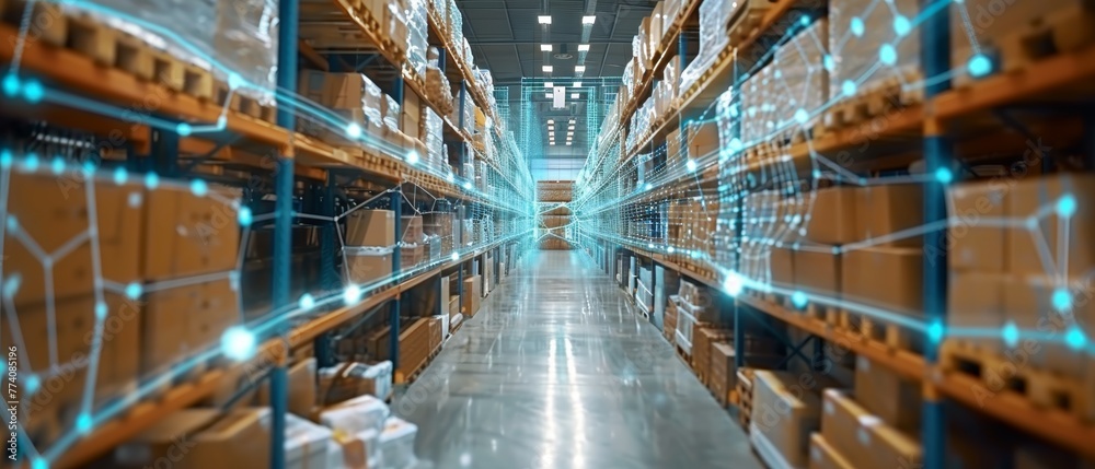 Aufkleber digitalization and visualization of industry 4.0 process in logistics, distribution center to analyz