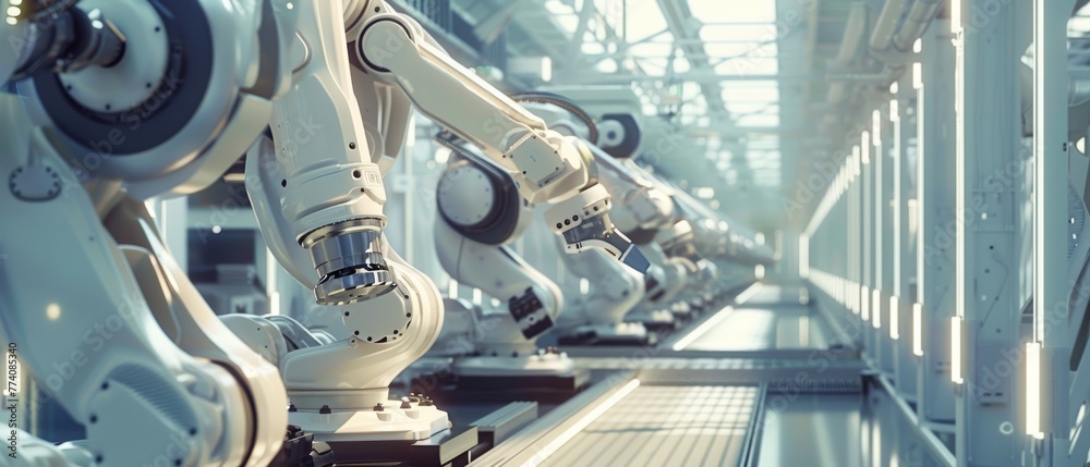 Aufkleber automated robot arm assembly line manufacturing high-tech green energy electric vehicles. automatic 