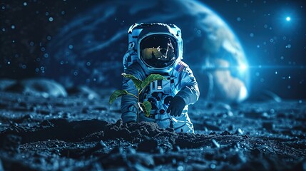Astronaut Planting Tree on Lunar Surface, Conceptual