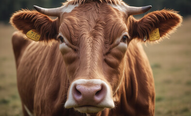 brown cow on single color background, close view, hyper detailed