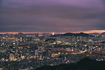 Fototapeta na wymiar Stunning Night View of urban Seoul City from the Mountain Top