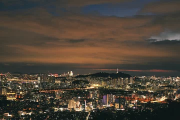 Foto op Canvas Stunning Night View of urban Seoul City from the Mountain Top © 상철 김