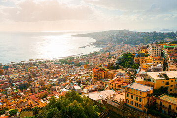 Panoramic view of Naples city and Gulf of Naples, Italy.