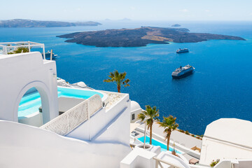 White architecture in Santorini island, Greece. Travel and vacation concept