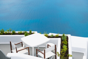 White architecture in Santorini island, Greece. Travel and summer vacation concept