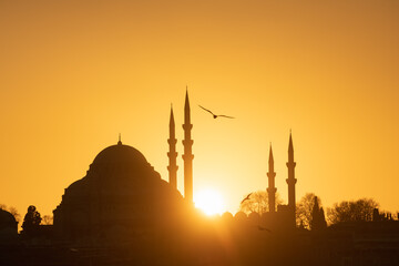 Istanbul, Turkey. Suleymaniye Mosque against the sunset sky.