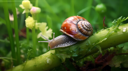 The garden snail is feeding