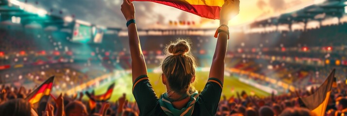 Happy German female fan at the stadium