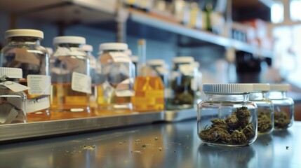 Concept of herbal alternative medicine, cbd oil, pharmaceptical industry