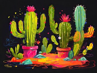 cactus drawing background 