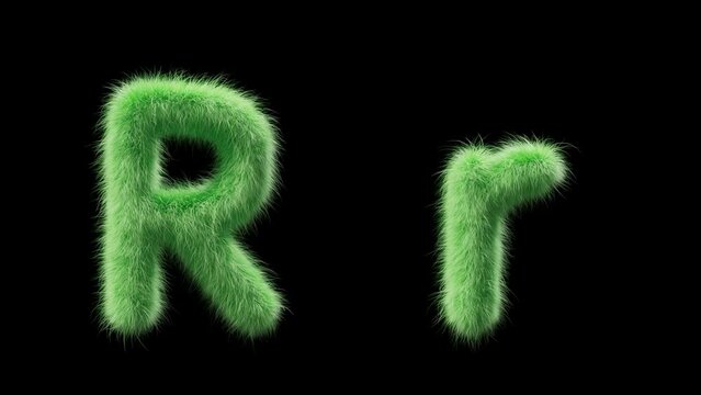3D animation of a uppercase and lowercase grassy letter R. Sign in the style of field grass. The file contains an Alpha Channel. ProRes4 RGBA