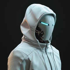 white robot android with hoodie