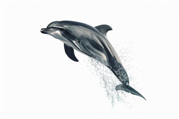 Obraz premium KS Dolphin jumping out of the water against a white backg .