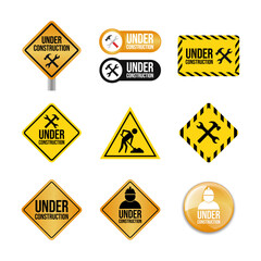 Under construction sign collection template on white background