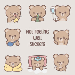 Set of not feeling well bear stickers
