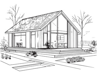 House sketch. Cottage line art