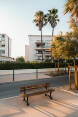 Sunny bench in mediterranean town