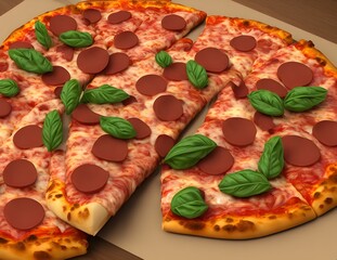 3d rendering illustration of a pizza with cheese and meat