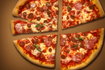 3d rendering illustration of a pizza with cheese and meat