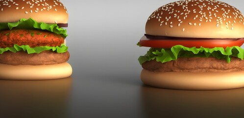 3d rendering illustration of hamburger, classic fast food item