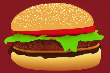 Illustration of hamburger in the contemporary style , classic fast food item