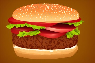 Illustration of hamburger in the contemporary style , classic fast food item