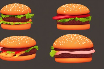 Illustration of hamburger in the contemporary style , classic fast food item