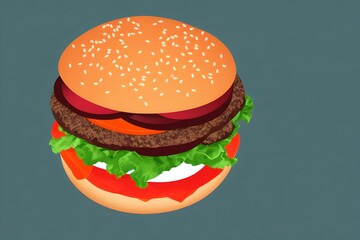 Illustration of hamburger in the flat style, classic fast food item