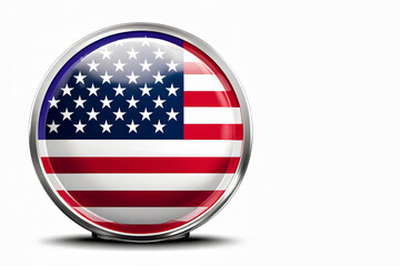 A round button with the flag of the United States of America on a white background, independence day, presidential election