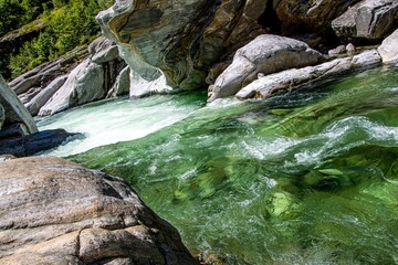 Beautiful shot of the Verzasca River in Ticino, Switzerland