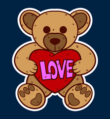 a teddy bear holding a heart that says love on it.