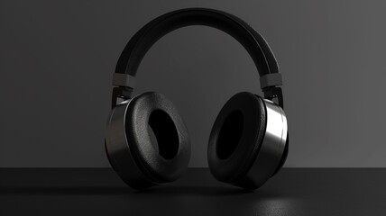 Fototapeta na wymiar Black headphones in a dark background. A close-up view of a modern headset. Concept of music and entertainment. Generative AI