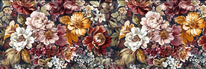 Medieval tapestries, where flowers woven from gold and silver threads bloom against a backdrop of rich, velvety colors, bringing the opulence of the past to life created with Generative AI Technology - obrazy, fototapety, plakaty