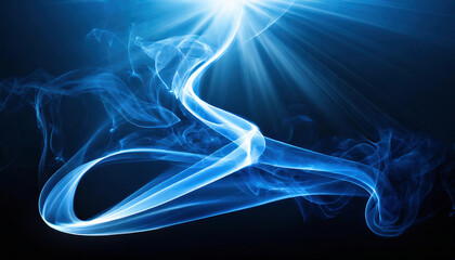 Blue white smoke flow on Isolated blue background .Blue smoky wind waves with copy space. Mystery abstract background	