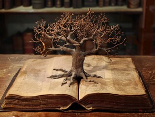 A book of laws rooted like a tree, with branches supporting various rights and duties - obrazy, fototapety, plakaty