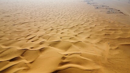 Aerial of the desert sand dunes with a silky smooth texture